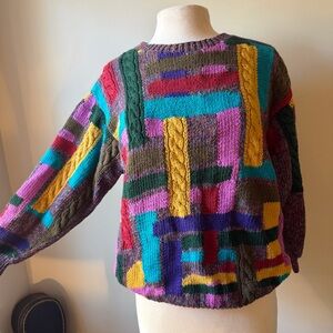 90s Vintage Swearer Chunky Patchwork Abstract Jumper Cosby Grandpa